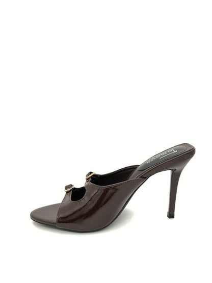 Heeled Mule Open-Toe Vernice BROWN