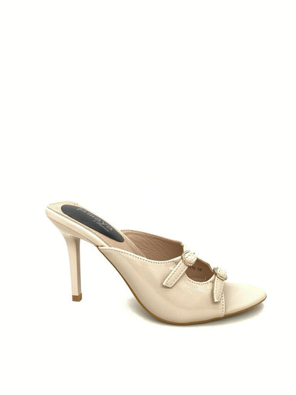 Heeled Mule Open-Toe Vernice NUDE