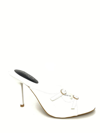 Heeled Mule Open-Toe Vernice WHITE