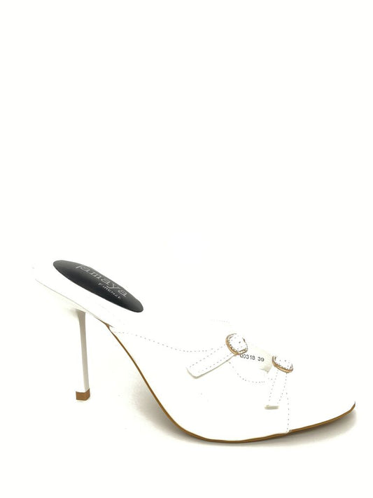 Heeled Mule Open-Toe Vernice WHITE