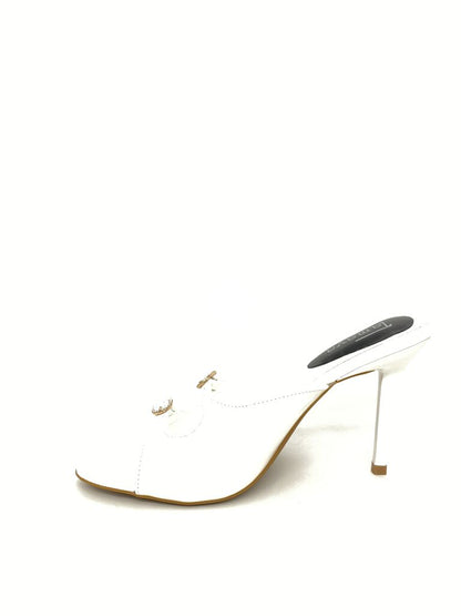 Heeled Mule Open-Toe Vernice WHITE
