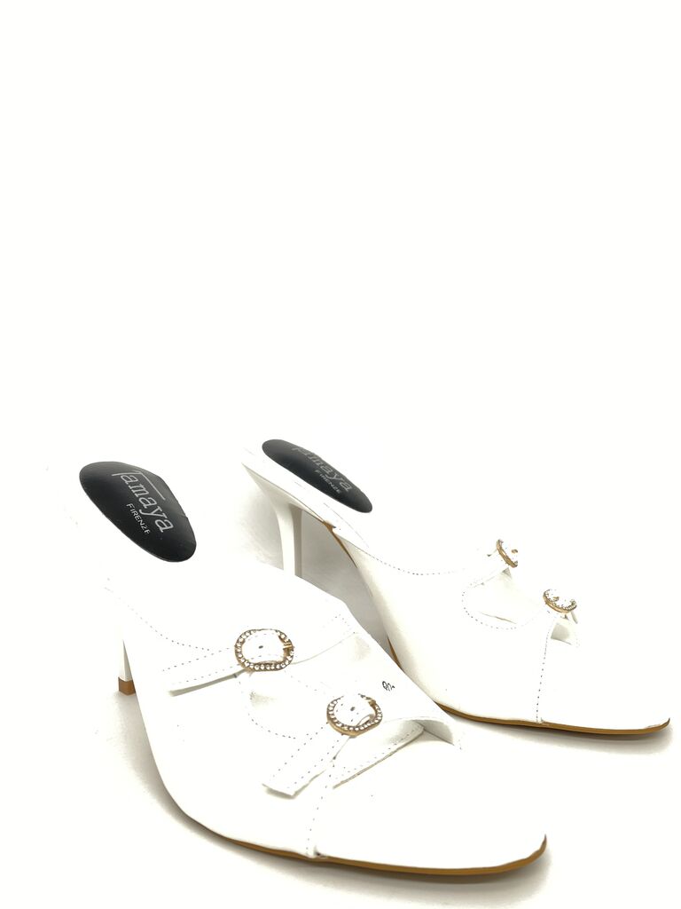 Heeled Mule Open-Toe Vernice WHITE