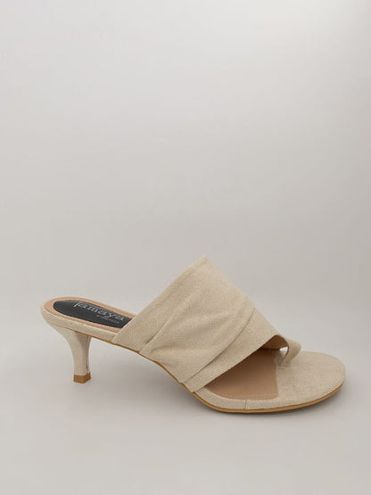 Heeled Mule Open-Toe Suede BEIGE