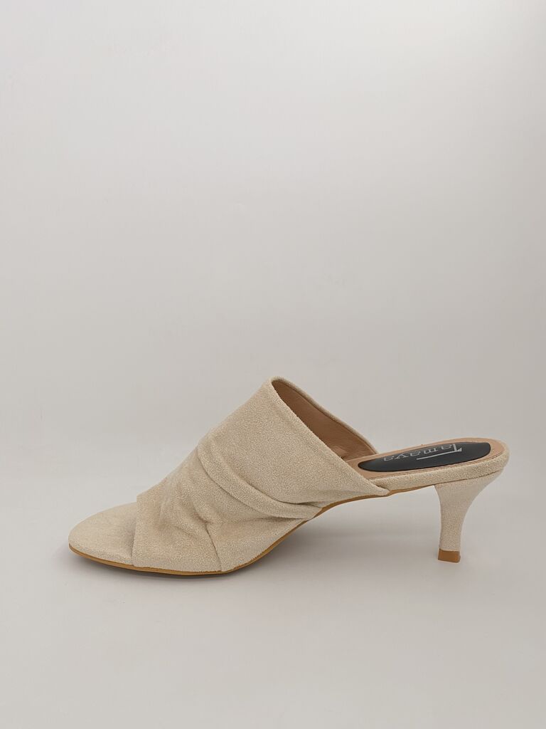 Heeled Mule Open-Toe Suede BEIGE