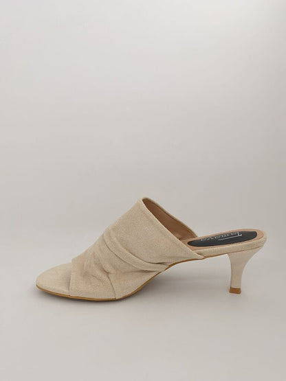 Heeled Mule Open-Toe Suede BEIGE