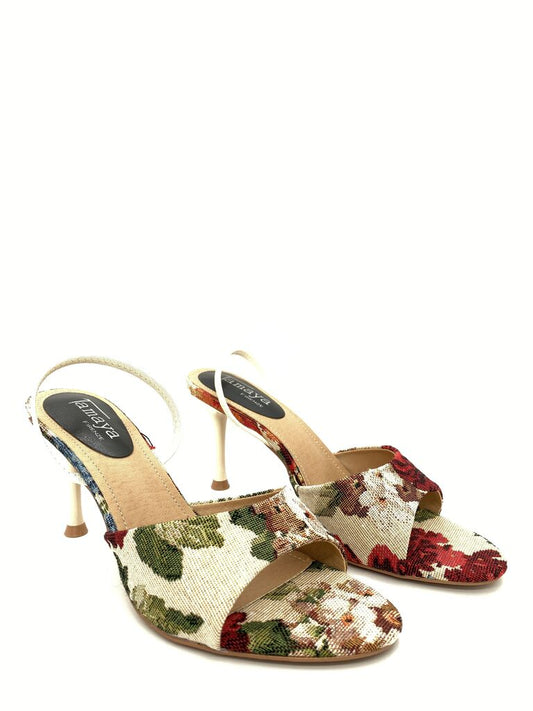 Heeled Mule Open-Toe Tessuto BEIGE