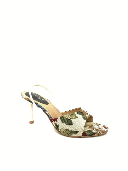 Heeled Mule Open-Toe Tessuto BEIGE