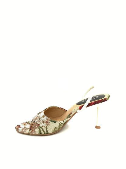 Heeled Mule Open-Toe Tessuto BEIGE
