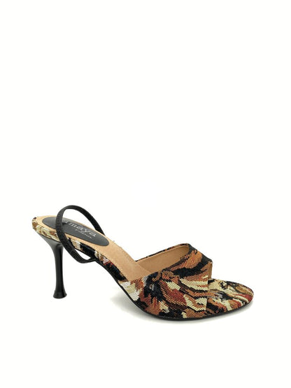Heeled Mule Open-Toe Tessuto BLACK
