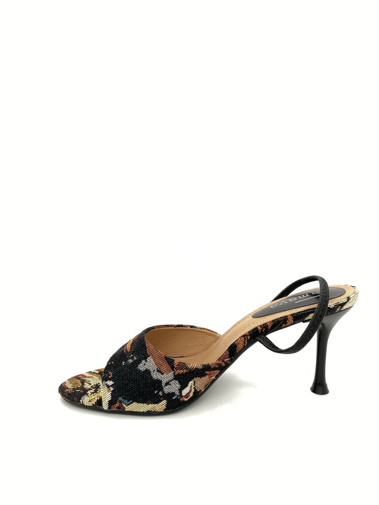 Heeled Mule Open-Toe Tessuto BLACK