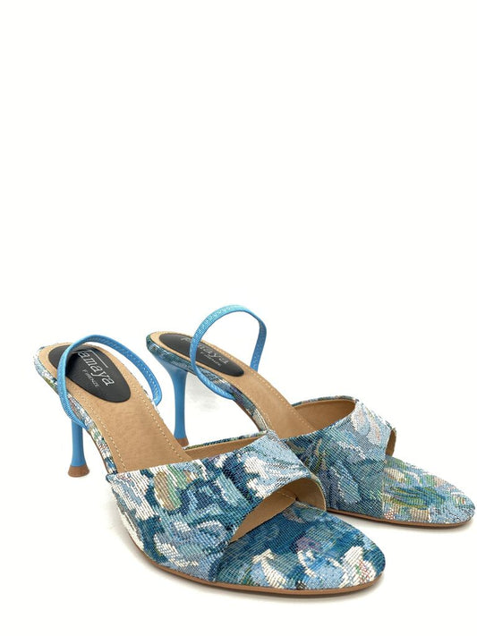 Heeled Mule Open-Toe Tessuto BLUE