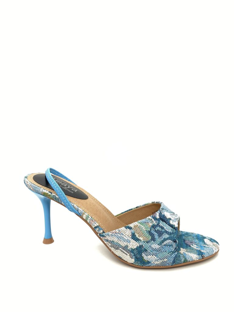 Heeled Mule Open-Toe Tessuto BLUE