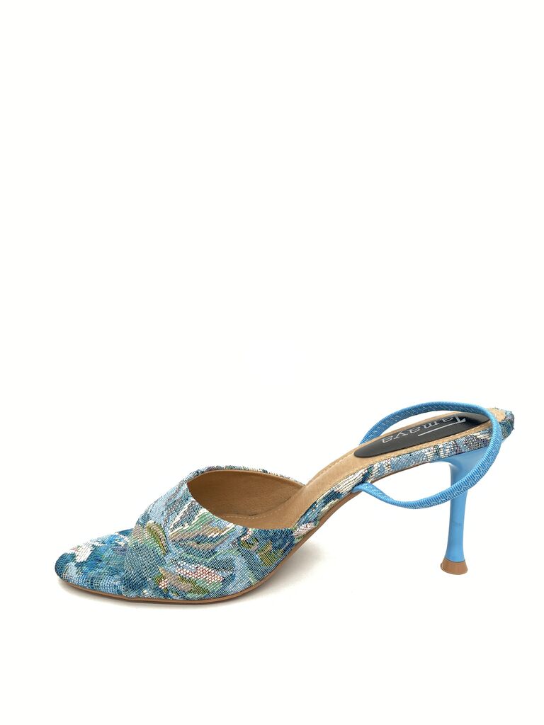 Heeled Mule Open-Toe Tessuto BLUE