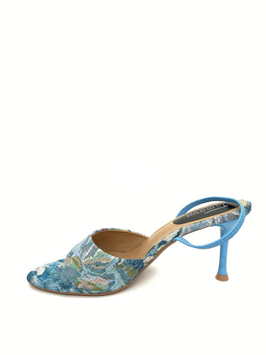 Heeled Mule Open-Toe Tessuto BLUE