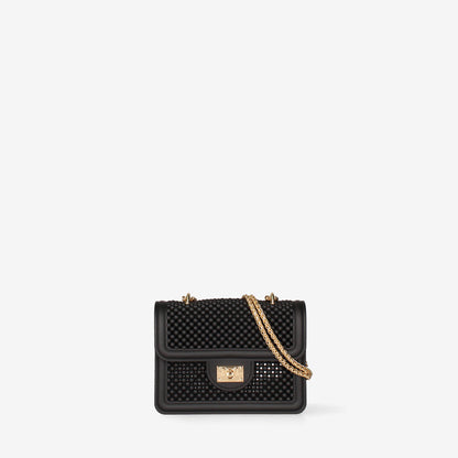 Black Textured Shoulder Bag with Gold Chain