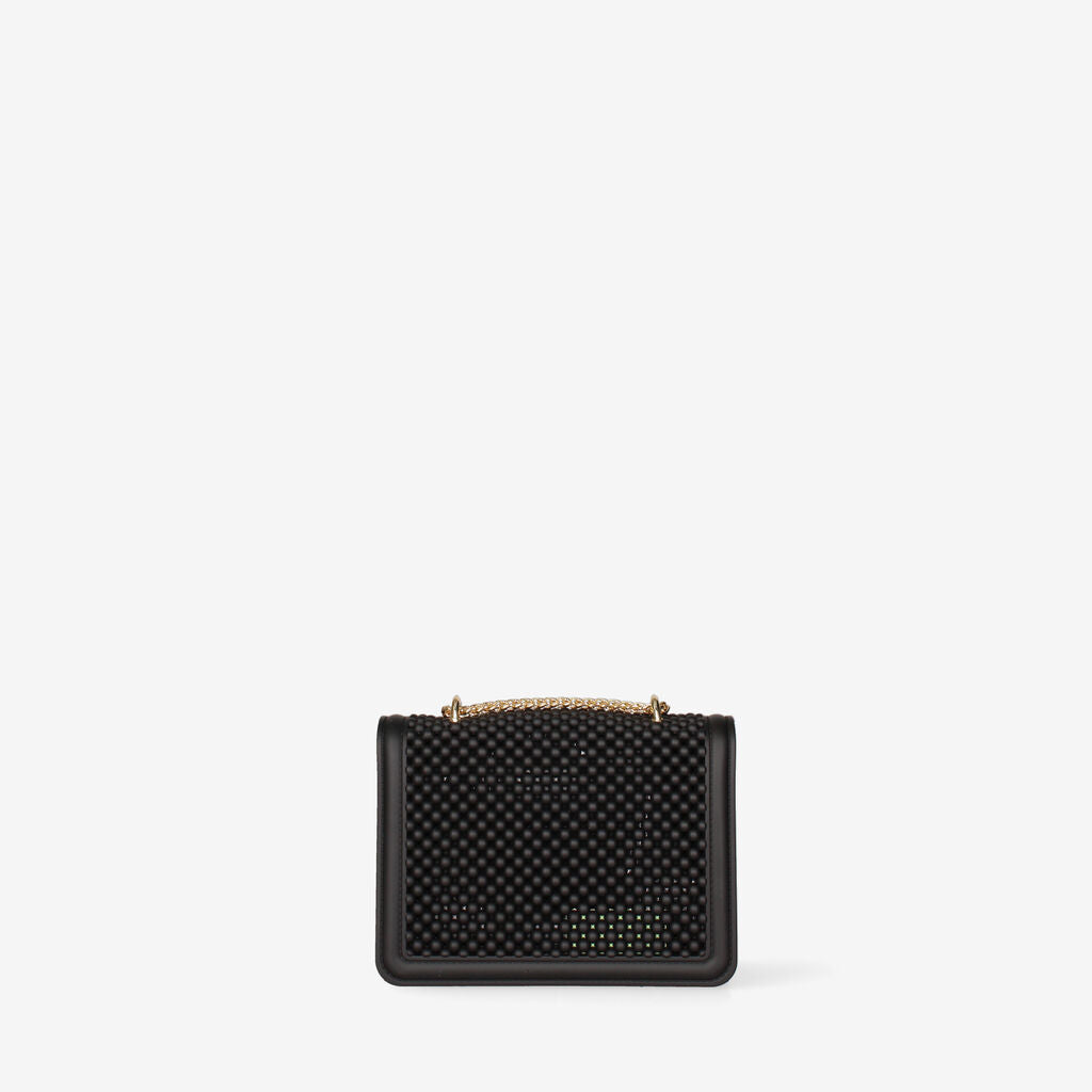 Black Textured Shoulder Bag with Gold Chain