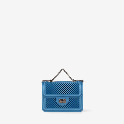 Blue Quilted Mini Handbag with Chain Handle