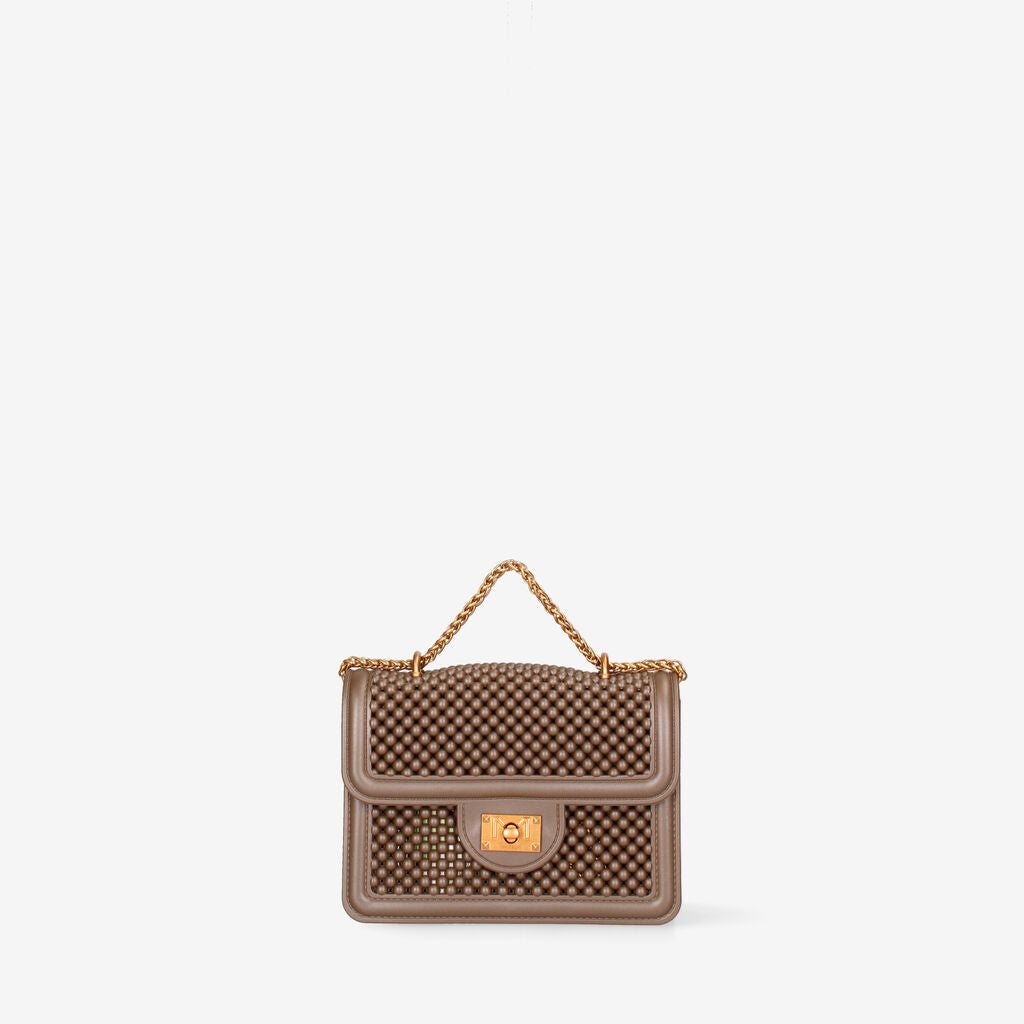 Brown Quilted Handbag with Gold Chain Handle