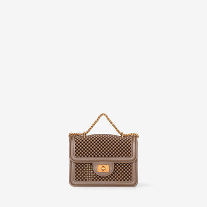 Brown Quilted Handbag with Gold Chain Handle