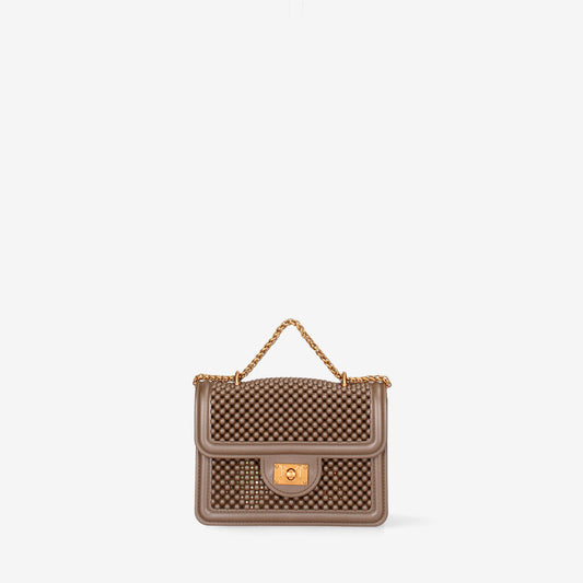 Brown Quilted Handbag with Gold Chain Handle