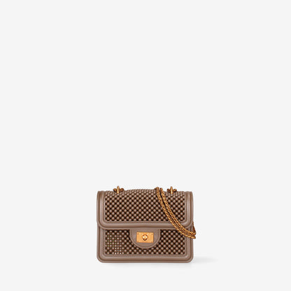 Brown Quilted Handbag with Gold Chain Handle