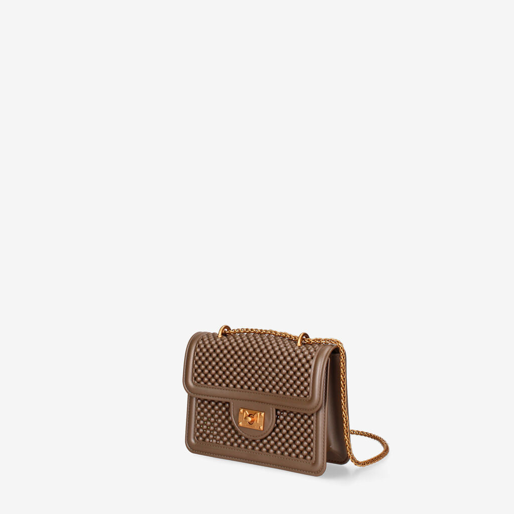 Brown Quilted Handbag with Gold Chain Handle