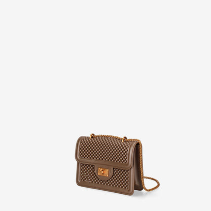 Brown Quilted Handbag with Gold Chain Handle