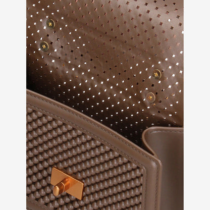 Brown Quilted Handbag with Gold Chain Handle