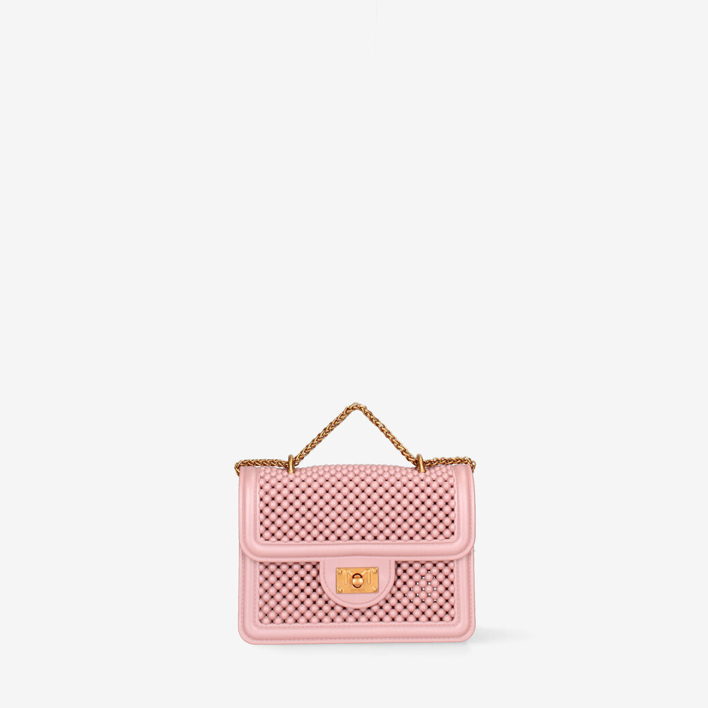 Pink Quilted Shoulder Bag with Gold Accents