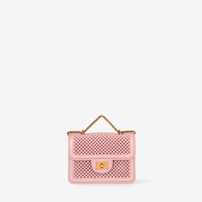 Pink Quilted Shoulder Bag with Gold Accents