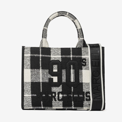 Black and White Plaid Tote with Embroidered Detail