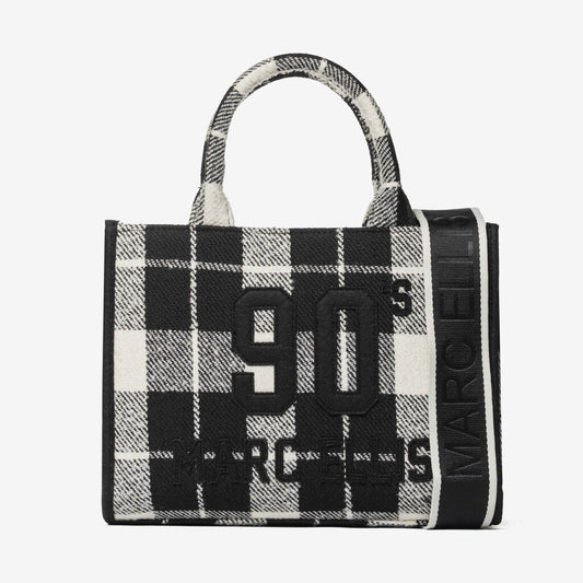 Black and White Plaid Tote with Embroidered Detail