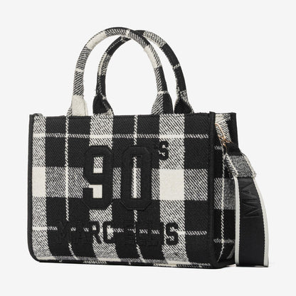 Black and White Plaid Tote with Embroidered Detail