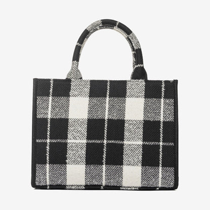 Black and White Plaid Tote with Embroidered Detail