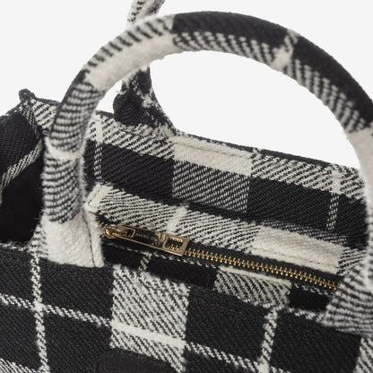 Black and White Plaid Tote with Embroidered Detail