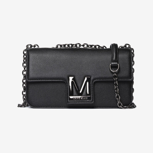 Black Textured Crossbody with Chain Strap
