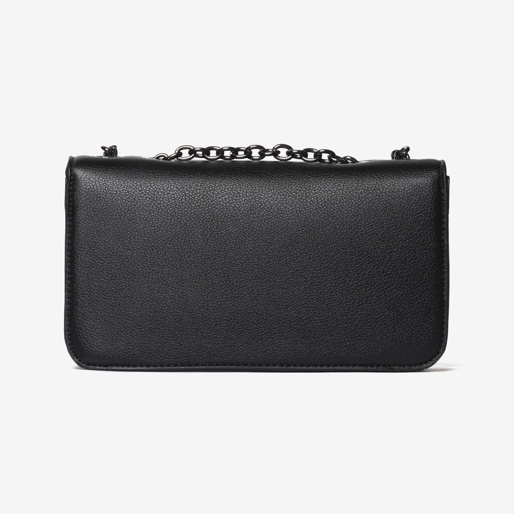 Black Textured Crossbody with Chain Strap