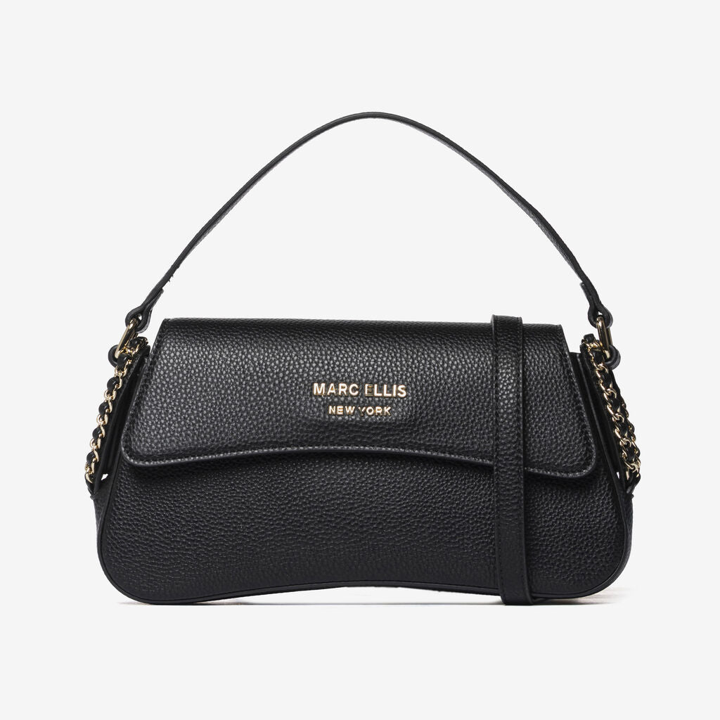 Black Textured Shoulder Bag with Chain Detail