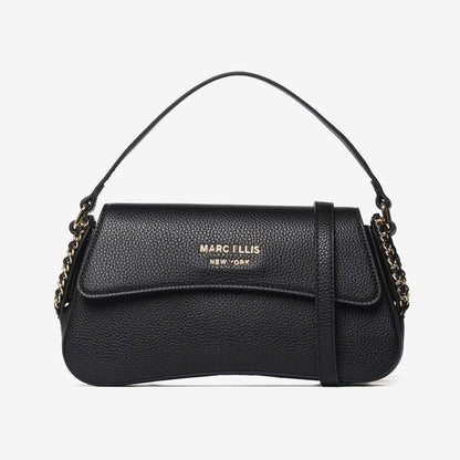 Black Textured Shoulder Bag with Chain Detail