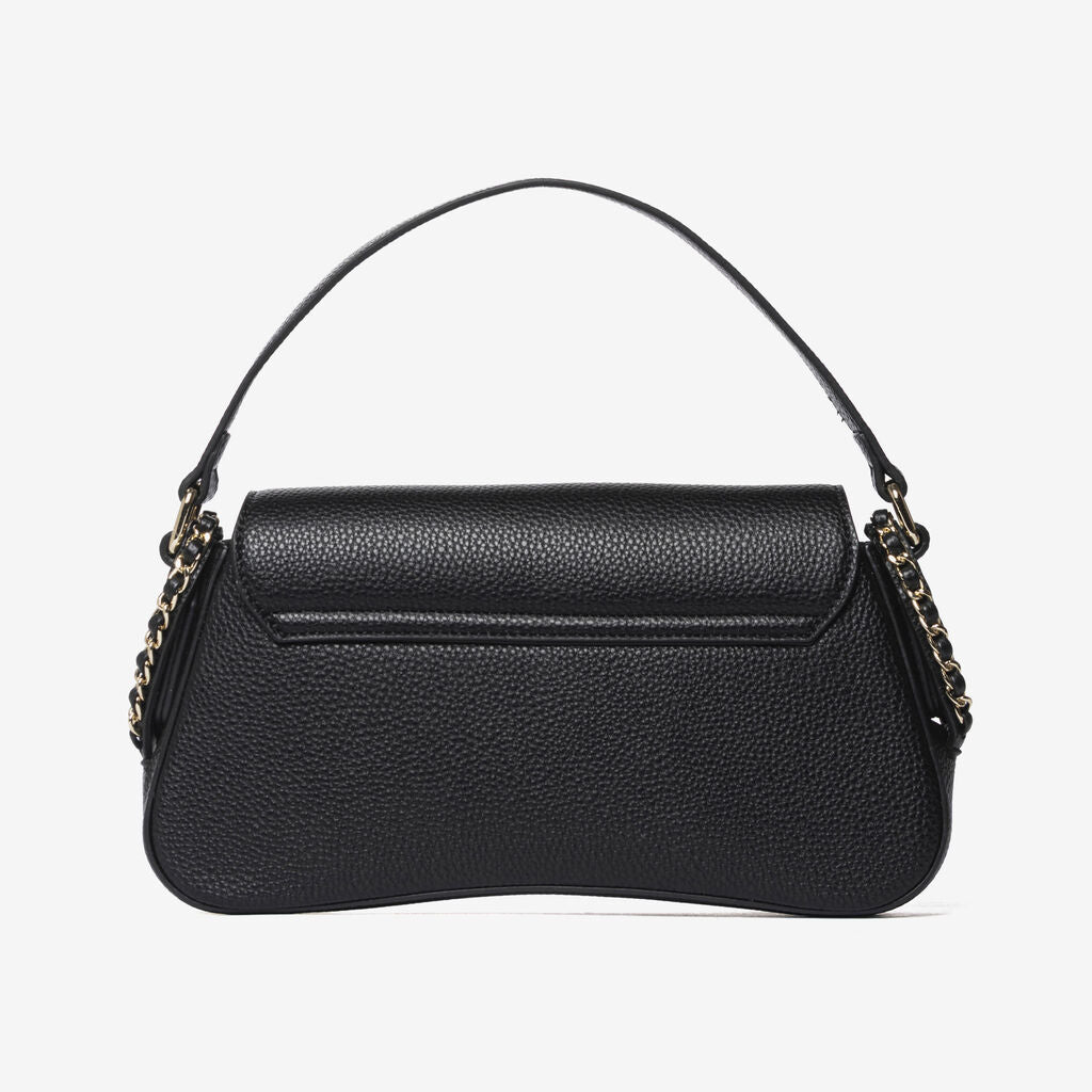 Black Textured Shoulder Bag with Chain Detail