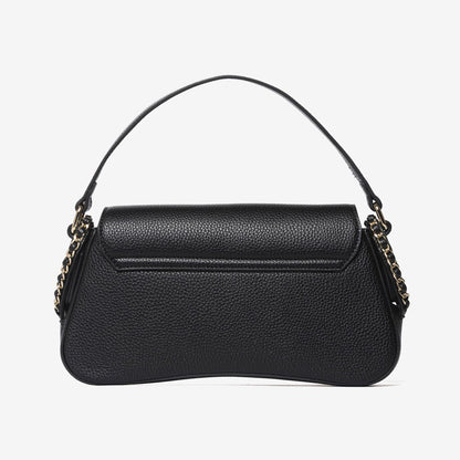 Black Textured Shoulder Bag with Chain Detail