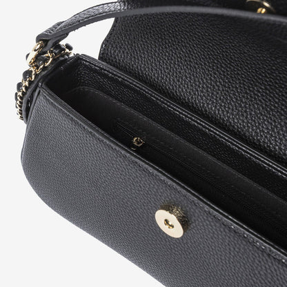 Black Textured Shoulder Bag with Chain Detail