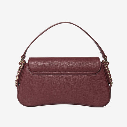 Burgundy Pebbled Leather Shoulder Bag with Chain Detail