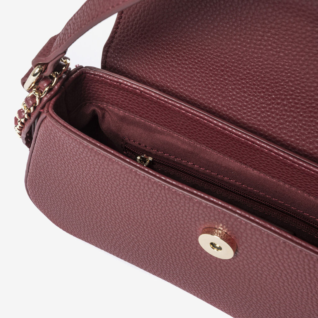 Burgundy Pebbled Leather Shoulder Bag with Chain Detail