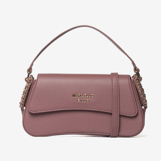 Dusty Rose Pebbled Leather Shoulder Bag with Gold Chain
