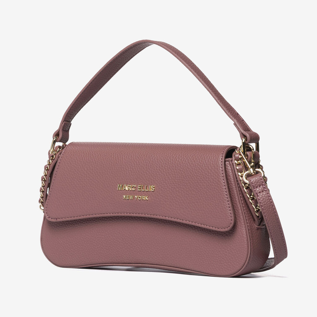 Dusty Rose Pebbled Leather Shoulder Bag with Gold Chain