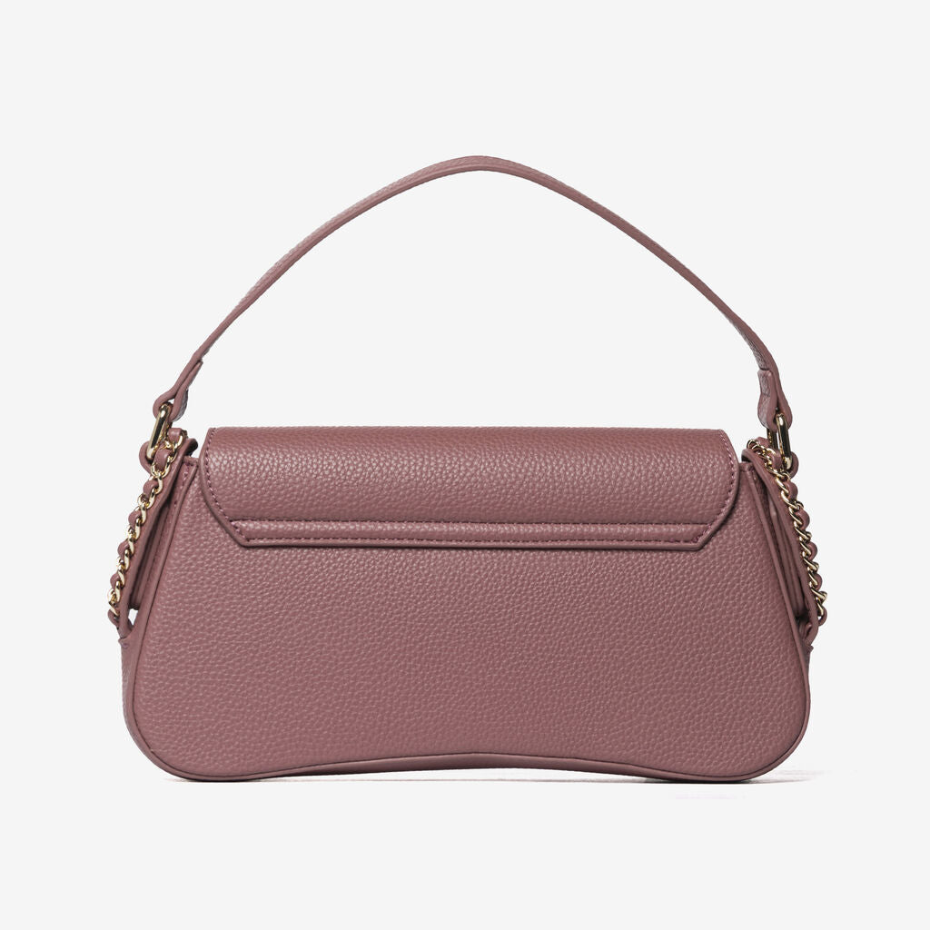 Dusty Rose Pebbled Leather Shoulder Bag with Gold Chain