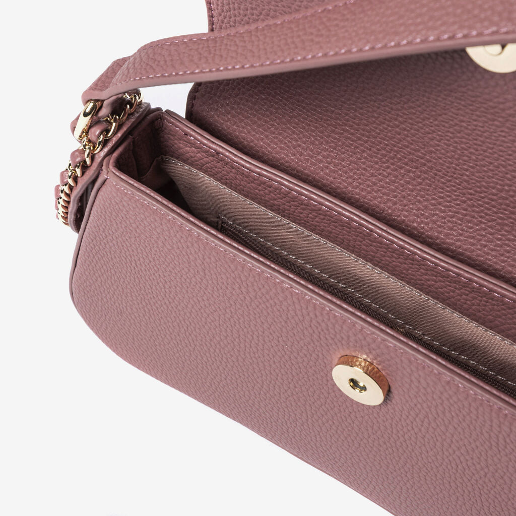 Dusty Rose Pebbled Leather Shoulder Bag with Gold Chain