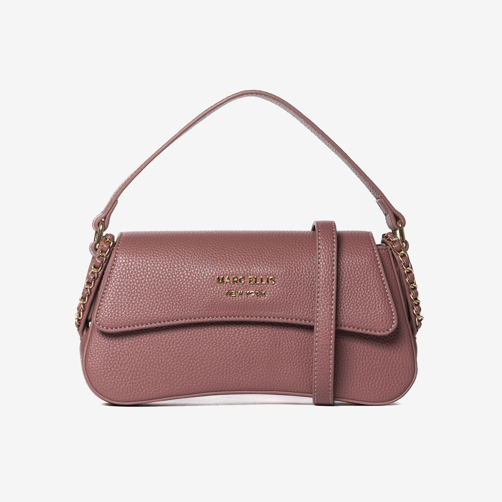 Dusty Rose Pebbled Leather Shoulder Bag with Gold Chain
