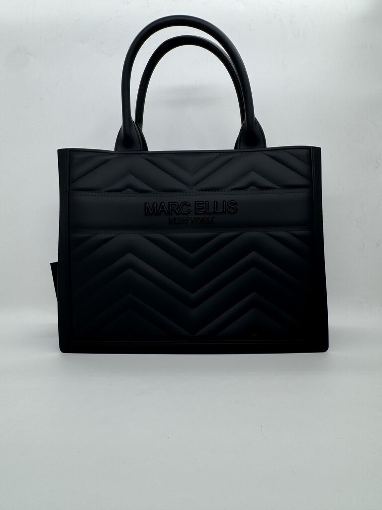 Black Quilted Tote Bag with Textured Finish